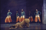 Actor Ted Ross (C) w. "Poppies" in a scene fr. the Broadway musical "The Wiz." (New York)