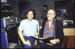 Actors (L-R) Keith Carradine and Gregory Peck at recording session for the Broadway musical "The Will Rogers Follies." (New York)