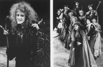 COMPOSITE PIC: Actress Bernadette Peters made up to look like a witch; with other cast members, incl. Chip Zien and Joanna Gleason (2R-R) in two scenes from the TV production of the Broadway musical "Into The Woods.".