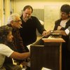 (L-R) Musical director Scott Frankel, composer Leonard Bernstein, Musical Supervisor Paul Gemignani, actor Scott Wise & director/choreographer Jerome Robbins around piano during rehearsal for the Broadway musical retrospective "Jerome Robbins' Broadway." (New York)