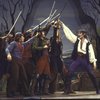 Actor Kevin Kline (R) w. cast in a scene fr. the New York Shakespeare Festival's production of the musical "The Pirates of Penzance." (New York)