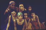 Actresses (Front L-R) Laurie Carlos, Paula Moss, Aku Kadogo, Trazana Beverly; (Top L-R) Rise Collins, Janet League, Seret Scott in scene fr. the play "For Colored Girls Who Have Condsidered Suicide When the Rainbow is Enuf." (New York)