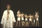 Actor Raul Julia (L) with cast in a scene from the New York Shakespeare Festival's production of the play "The Tempest." (New York)