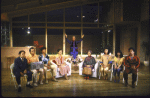 Actors (L-R) Victor Wong, Jim Ishida, Michael Paul Chan, Helen Funai, Tina Chen, June Kim, Jodi Long, Lauren Tom and Marc Hayashi in a scene from the New York Shakespeare Festival's production of the play "Family Devotions." (New York)