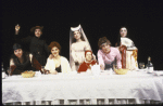 Actresses (L-R) Kathryn Grody, Sara Botsford, Lise Hilboldt, Valerie Mahaffey, Linda Hunt, Donna Bullock and Freda Foh Shen in a scene from the New York Shakespeare Festival's production of the play "Top Girls." (New York)