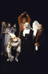 Actors Randy Quaid (4R), F. Murray Abraham (3R) and Joseph Wiseman (R) with cast in a scene from the New York Shakespeare Festival's production of the play "The Golem." (New York)