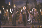 Actors (Front L-R) Howard McGillin and George Rose with cast in a scene from the New York Shakespeare Festival's production of the musical "The Mystery of Edwin Drood." (New York)