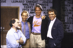 (L-R) Playwright Larry Kramer, actor Joel Grey, director Michael Lindsay-Hogg and producer Joseph Papp in a publicity shot from the replacement cast of the New York Shakespeare Festival's production of the play "The Normal Heart." (New York)