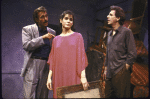 Actors (L-R) Daniel Ahearn, Sandra Bullock and Paul Geier in a scene from the WPA Theatre's production of the play "No Time Flat." (New York)