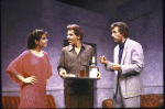 Actors (L-R) Sandra Bullock, Paul Geier and Daniel Ahearn in a scene from the WPA Theatre's production of the play "No Time Flat." (New York)