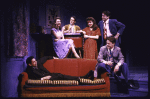 Actors (L-R) Danny Zorn, Katherine Hiler, Aaron Harnick, Alanna Ubach, Dan Futterman (rear) and Lenny Venito in a scene from the WPA Theatre's production of the play "Club Soda." (New York)