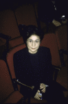Songwriter Yoko Ono sitting in the audience during rehearsal for the WPA Theatre's production of her musical "New York Rock." (New York)
