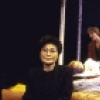 Songwriter Yoko Ono (L) sitting on stage with actors (2L-R) Sean Dooley, Jan Horvath, Lynnette Perry and Pat McRoberts during rehearsal for the WPA Theatre's production of her musical "New York Rock." (New York)