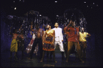 Actors (C) La Chanze & Jerry Dixon w. cast in a scene fr. the Playwrights Horizons' production of the musical "Once On This Island." (New York)