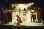 Actors (L-R) Eric Riley, Nikki Rene, Kecia Lewis-Evans, Ellis E. Williams, Jerry Dixon, La Chanze, Andrea Frierson, Milton Craig Nealy, Sheila Gibbs & Gerry McIntyre in a scene fr. the Playwrights Horizons' production of the musical "Once On This Island." (New York)