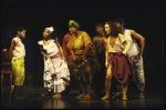 Actors (L-R) Afi McClendon, Andrea Frierson, Kecia Lewis-Evans, Eric Riley, Nikki Rene & Milton Craig Nealy (rear) in a scene fr. the Playwrights Horizons' production of the musical "Once On This Island." (New York)