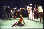 Actress Vanita Harbour (C) w. cast in a scene fr. the National tour of the Broadway musical "Once On This Island." (Chicago)