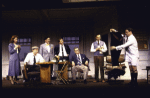 Actors (L-R) Randy Graff, J. K. Simmons, Lewis J. Stadlen, Mark Linn-Baker, John Slattery, Stephen Mailer and Nathan Lane in a scene from the Broadway play "Laughter on the 23rd Floor." (New York)