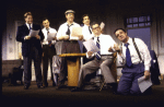 Actors (L-R) Ron Orbach, Stephen Mailer, J. K. Simmons, Mark Linn-Baker, John Slattery and Nathan Lane in a scene from the Broadway play "Laughter on the 23rd Floor." (New York)