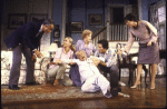 Actors (L-R) Theodore Sorel, Tracy Brooks Swope, Angela Lansbury, John McMartin, Anthony Shaw & Sally Stark in a scene fr. the Broadway play "A Little Family Business." (New York)