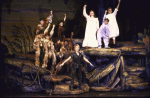 Actors (C-R) Cathy Rigby, Cindy Robinson, Jeremy Cooper & Britt West w. the "Lost Boys" in a scene fr. the revival of the Broadway musical "Peter Pan." (New York)