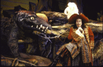Actor Stephen Hanan & crocodile in a scene fr. the revival of the Broadway musical "Peter Pan." (New York)