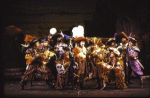 Actor Stephen Hanan (C) w. cast in a scene fr. the revival of the Broadway musical "Peter Pan." (New York)