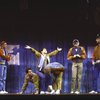Actors (L-R) Brent Barrett, Stephen Bogardus, Reed Jones, G. Russell Weilandich, Mark Fotopoulos, Mark Bove, Todd Lester, Brian Kaman & Cleve Asbury in a scene fr. the Broadway revival of the musical "West Side Story." (New York)