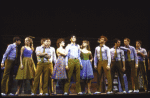 Actors (L-R) Brian Kaman, Charlene Gehm, Todd Lester, Reed Jones, Georganna Mills, James J. Mellon, Heather Lea Gerdes, Cleve Asbury, Mark Fotopoulos, G. Russell Weilandich & Mark Bove in a scene fr. the Broadway revival of the musical "West Side Story." (New York)