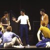 Actors (seated L-R) G. Russell Weilandich, Reed Jones, Cleve Asbury, Brent Barrett; (Standing L-R) Mark Bove, Todd Lester, Brian Kaman, James Mellon, Stephen Bogardus, Mark Fotopoulos in a scene fr. the Broadway revival of the musical "West Side Story." (New York)