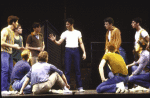 Actors (seated L-R) G. Russell Weilandich, Reed Jones, Cleve Asbury, Brent Barrett; (Standing L-R) Mark Bove, Todd Lester, Brian Kaman, James Mellon, Stephen Bogardus, Mark Fotopoulos in a scene fr. the Broadway revival of the musical "West Side Story." (New York)