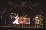 Actors (incl. Hector Jaime Mercado (L), Debbie Allen (2L), Yamil Borges (3L), Georganna Mills (2R) & James J. Mellon (R) w. cast in the "Dance at the Gym" fr. the Broadway revival of the musical "West Side Story." (New York)