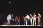 Actors Arch Johnson (L), John Bentley (2L) & Hector Jaime Mercado (4R) w. cast in a scene fr. the Broadway revival of the musical "West Side Story." (New York)