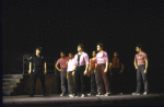 Actors Ron Orbach (L) & Luis Perez (C) w. cast in a scene fr. the 1985 National tour of the Broadway musical "West Side Story." WASHINGTON
