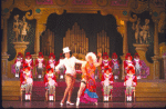 Actors (Front) Ann Miller and Mickey Rooney with cast in a scene from the Broadway musical burlesque revue "Sugar Babies." (New York)
