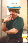 Actor Mickey Rooney clowning backstage during the Broadway musical burlesque revue "Sugar Babies." (New York)
