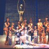 Actors (Front) Eartha Kitt & Ira Hawkins w. cast in a scene fr. the Broadway musical "Timbuktu!." (New York)