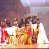 Actors (Center L-R) Gilbert Price, Melba Moore & Ira Hawkins w. cast in a scene fr. the Broadway musical "Timbuktu!." (New York)