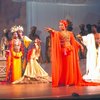 Actors (2L-R) Melba Moore, Gilbert Price, Eartha Kitt & Ira Hawkins w. cast in a scene fr. the Broadway musical "Timbuktu!." (New York)