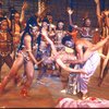 Actors (Front L-R) Eleanor McCoy, Eartha Kitt & Ira Hawkins w. cast in a scene fr. the Broadway musical "Timbuktu!." (New York)