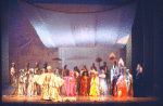 Actors Gilbert Price (Front L) & Eartha Kitt (2R) w. cast in a scene fr. the Broadway musical "Timbuktu!." (New York)