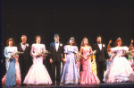 Actors (L-R) Tia Riebling, Dick Patterson, Marsha Waterbury, Jeff McCarthy, Anne Bobby, Jodi Benson, Michael O'Gorman and Veanne Cox in the curtain call from the Broadway musical "Smile." (New York)