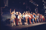 Actors (L-8L) Bobbi Tremain, Steve Mills, Goldye Shaw, Joey Faye, Marjorie Leach, Robert G. Dare, Abby Lewis & Lloyd Harris in a scene fr. the Broadway musical "70, Girls, 70." (New York)