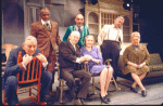 Actors (L-R) Jay Velie, Thomas Anderson, Steve Mills, Coley Worth, Abby Lewis, Lloyd Harris & Ruth Gillette in a scene fr. the Broadway musical "70, Girls, 70." (New York)