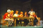 Actors (L-R) Keith Szarabajka, Laura Dean, Barbara Andres, Albert Macklin, Mark Linn-Baker, Ralph Bruneau and Kate Burton in a scene from the Broadway musical "Doonesbury." (New York)