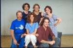 Actors (Top L-R) Mark Linn-Baker, Keith Szarabajka and Kate Burton; (Front L-R) Director Jacques Levy, composer Elizabeth Swados and cartoonist Garry Trudeau in a rehearsal shot from the Broadway musical "Doonesbury." (New York)