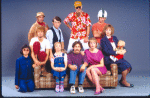 Actors (Top L-R) Hal Robinson, Gregg Edelman, Paul Kandel and Mark T. Fairchild; (Front L-R) Elizabeth Sung, Martin Moran, Julie Boyd, Stuart Bloom, Marin Mazzie and Laura Gardner in a scene from the National tour of the Broadway musical "Doonesbury." (New York)