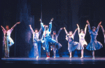 Actors (L-R) Bruce Falco, Herman Sebek, Eugene Fleming, Scott Wise, Valerie Wright, Deborah Roshe and Cynthia Onrubia in a scene from the National tour of the Broadway musical "Song and Dance." (Fort Worth)