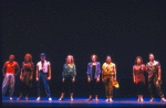 Actors (L-R) Eugene Fleming, Mindy Cooper, Danny Herman, Valerie Wright, Deborah Roshe, Herman Sebek, Cynthia Onrubia and Scott Wise in a scene from the National tour of the Broadway musical "Song and Dance." (Fort Worth)