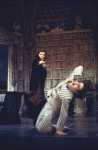 Actors (L-R) Frank Langella & Richard Kavanaugh in a scene fr. the Broadway revival of the play "Dracula." (New York)